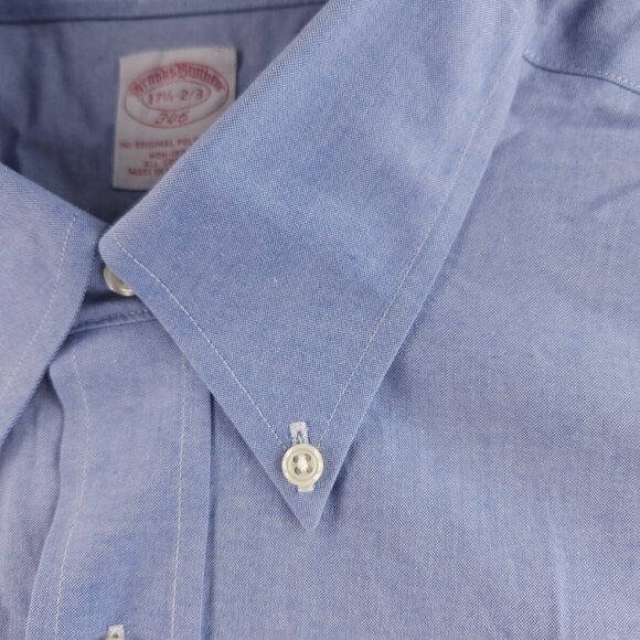 Brooks Brothers Button-Down 17.5 2/3 Regular Cotton Non-Iron Blue Long Sleeve - Picture 6 of 15